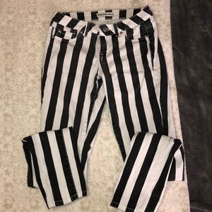 Black and white striped skinny jeans
